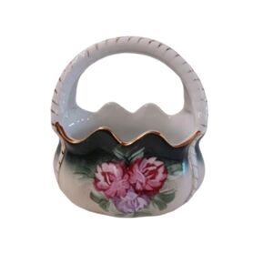 Vintage Formalities Porcelain Floral Basket | Handpainted | 10KT Gold Trim | EUC